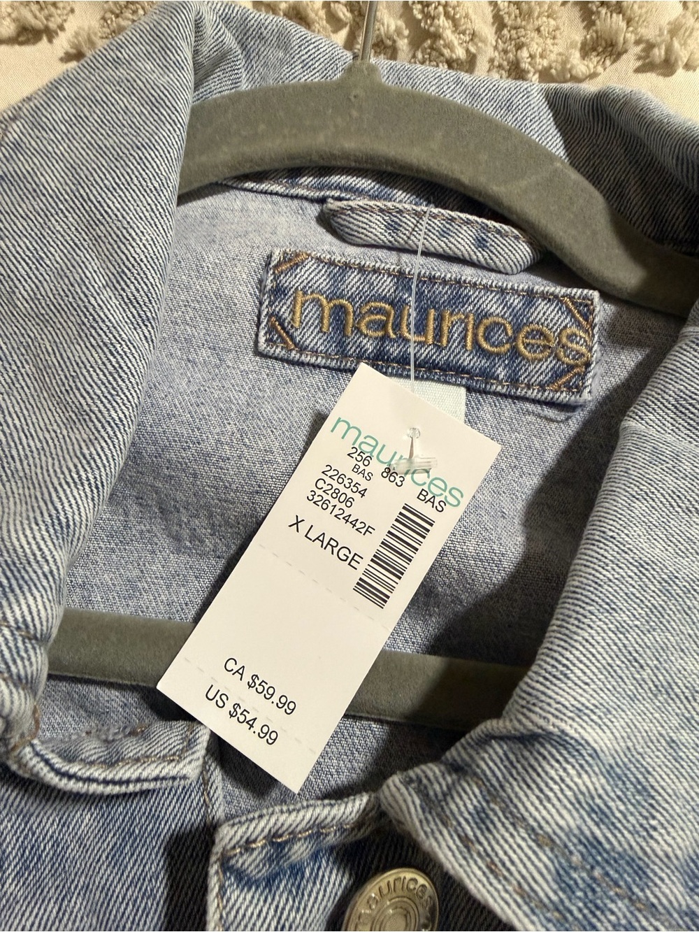 Maurices Light Blue Washed Denim Jacket with Rhinestones and Pearls - Picture 2 of 4